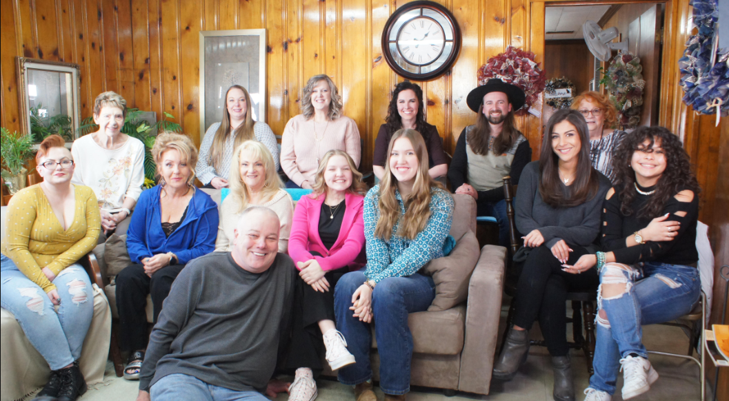 The cast of The Higher the Hair, The Closer to God on set in Fulton, W.Va, 