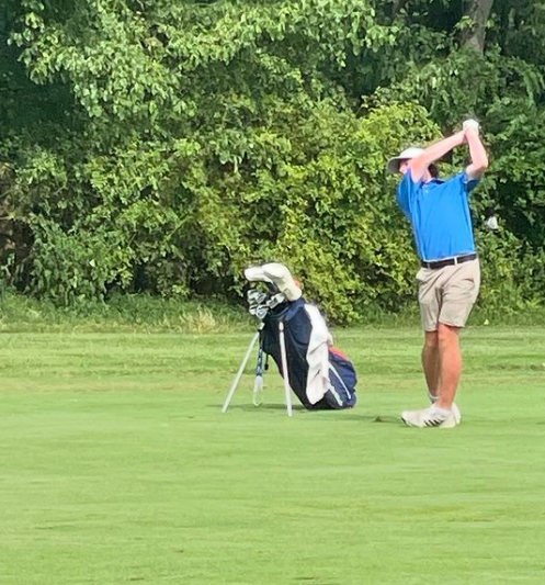 Courtesy of wphspatriots_golf on Instagram. Will Koegler hits his shot at the Jones course in Oglebay. 