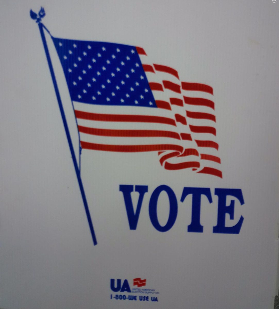 Dividers from the voting booths adorn the trophy case in the front hallway of Wheeling Park High School.