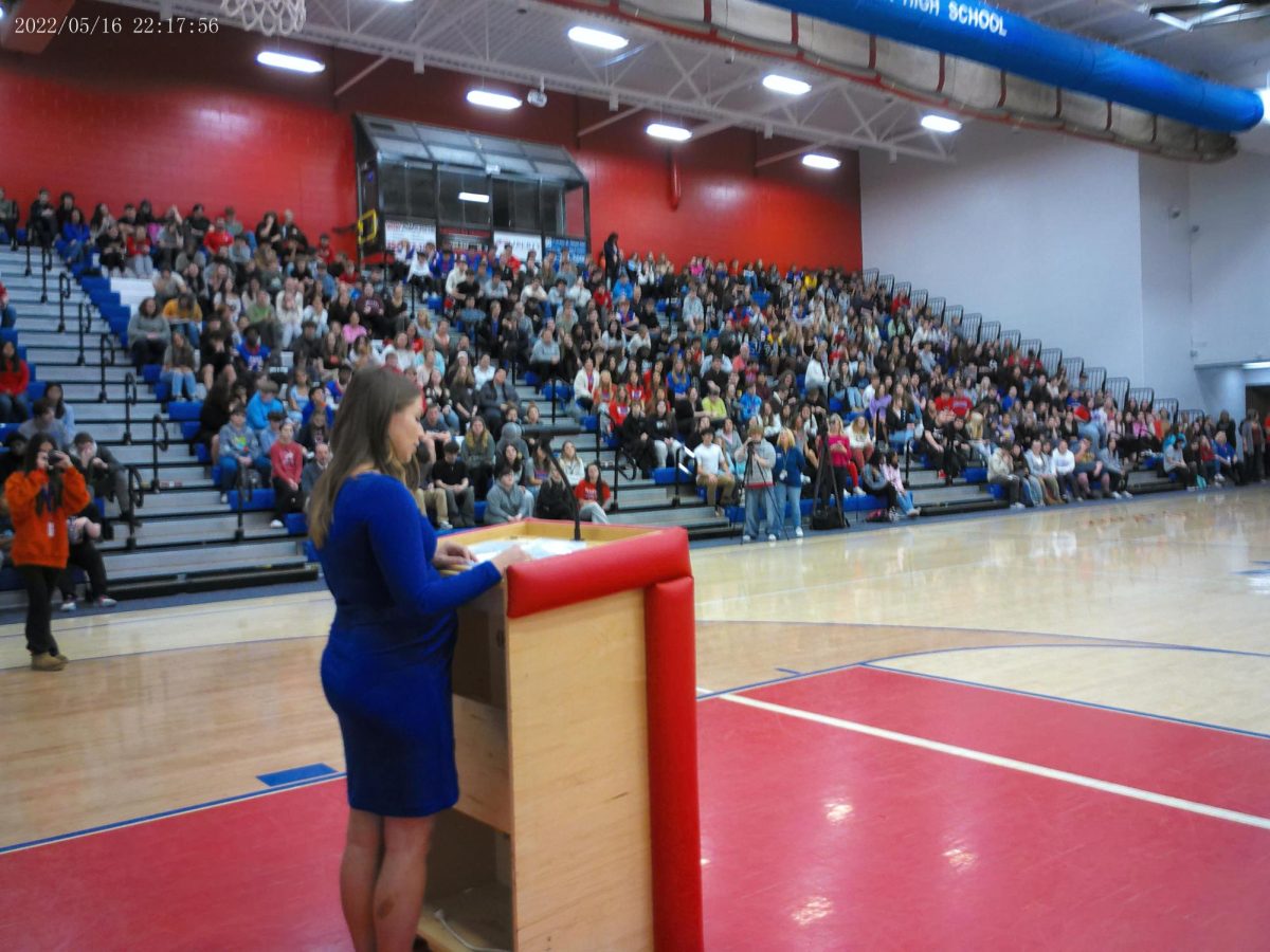 SSG Gump, graduate of WPHS and recruiter for the WV National Gaurd, address the student body about the importance of celebrating our veterans.