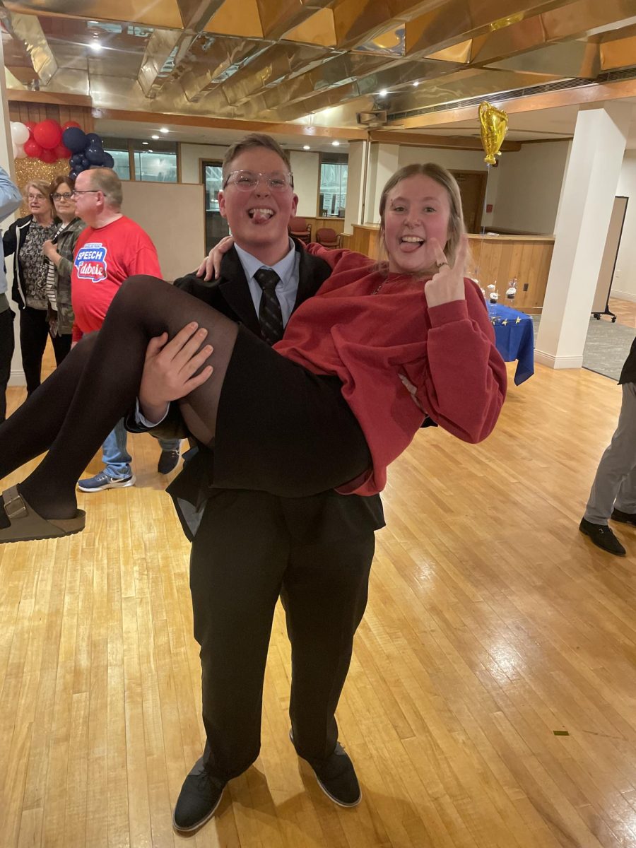 Kelsey and Will Medovic, a teammate of hers, after completing the Road to 45. 