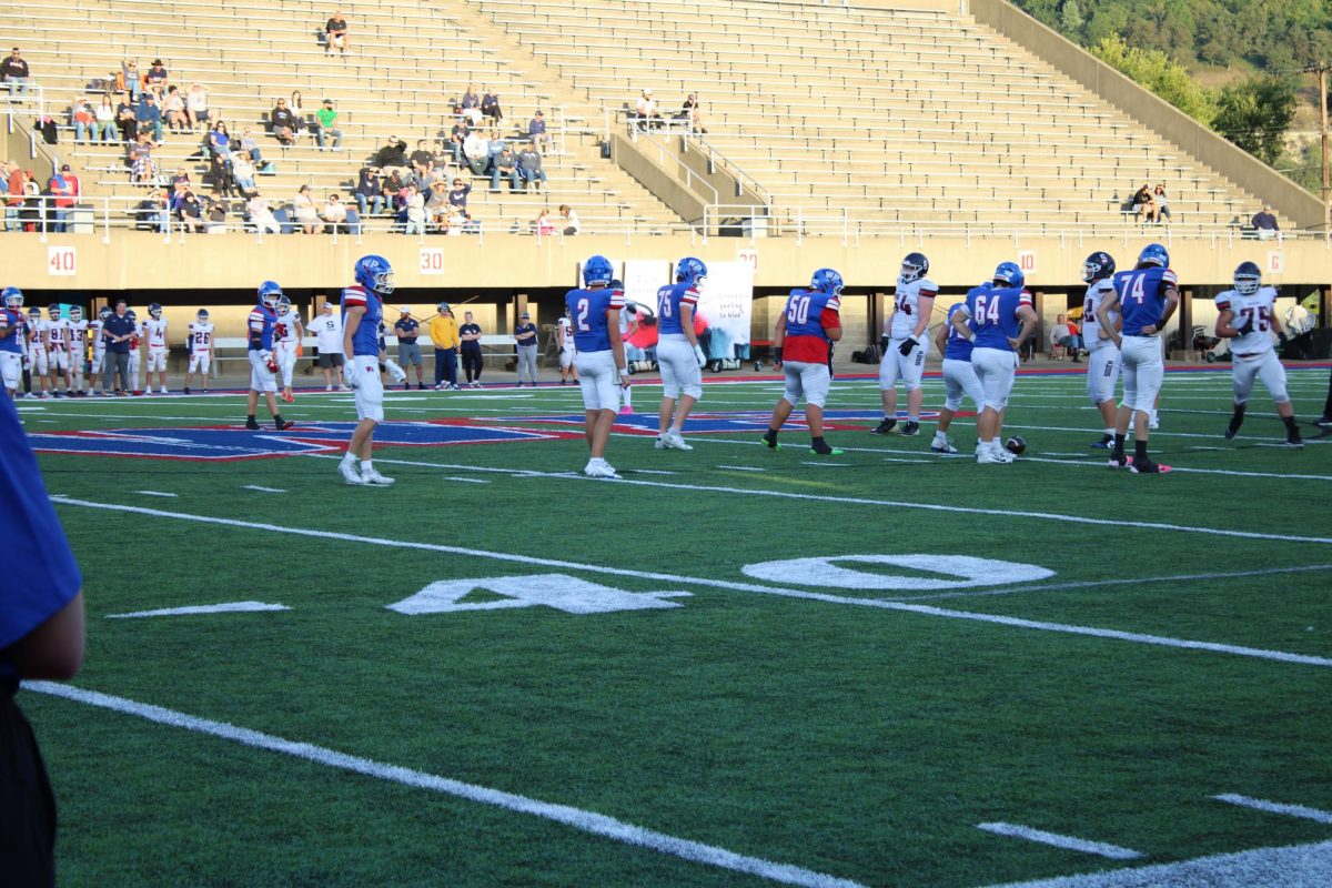 The offense getting ready to run a play in Friday's home Game against Parkersburg South. 