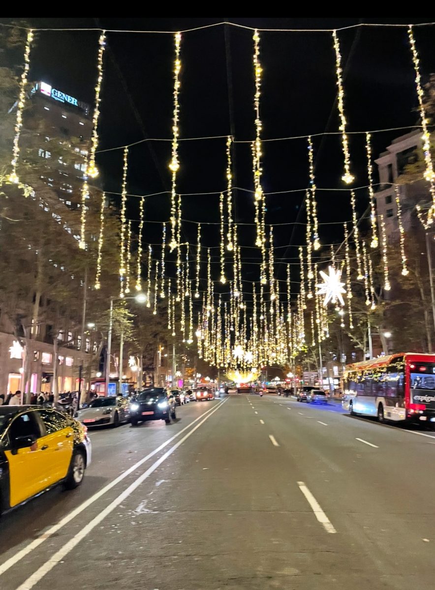 A street in Barcelona is lit up for the Christmas season! 