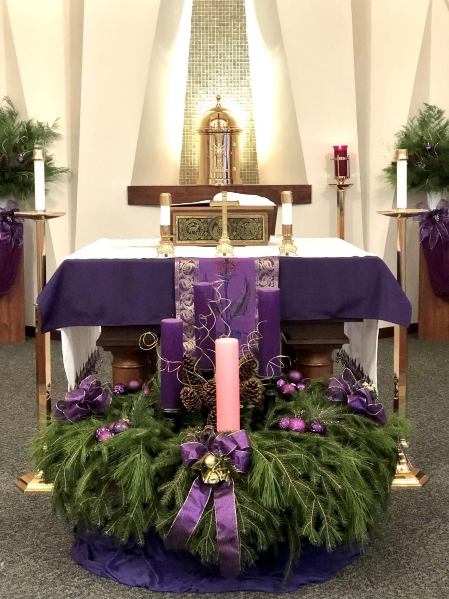 The altar at St Michael's church is adorned for the holy holiday.