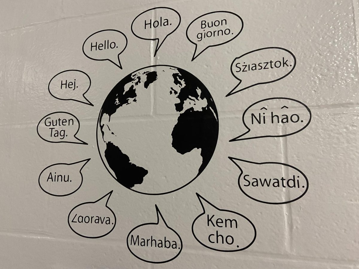 Wall art in the Foreign Language Department that celebrates our differences and the ways we greet each other. 