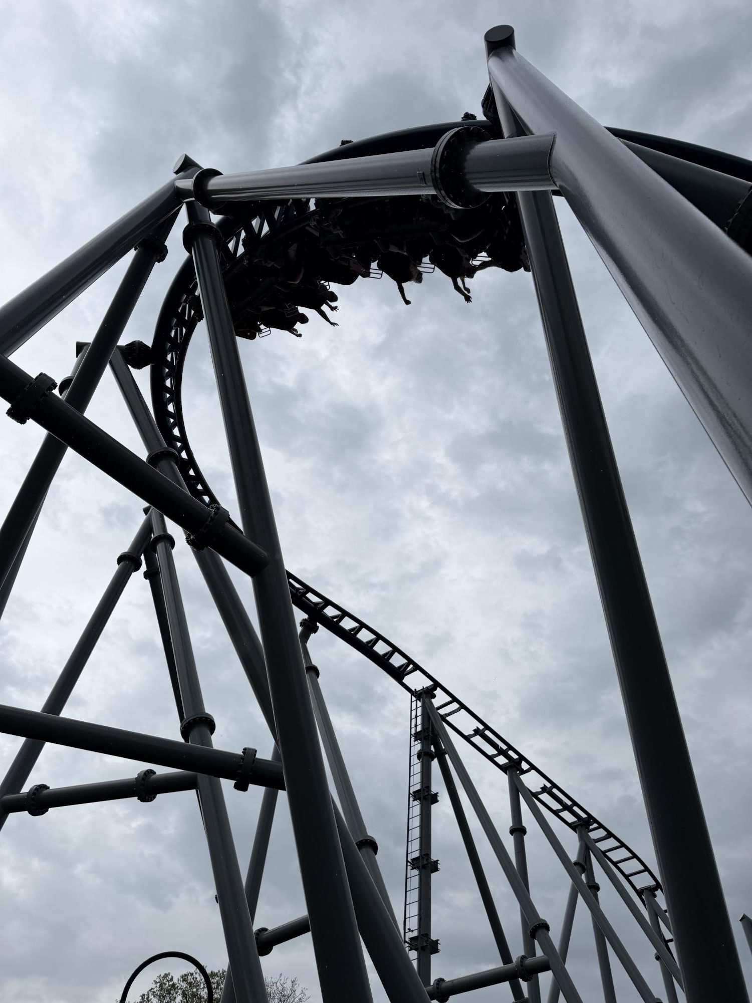 People on the Sky Rocket keep their hands up, enjoying their time on the ride. 