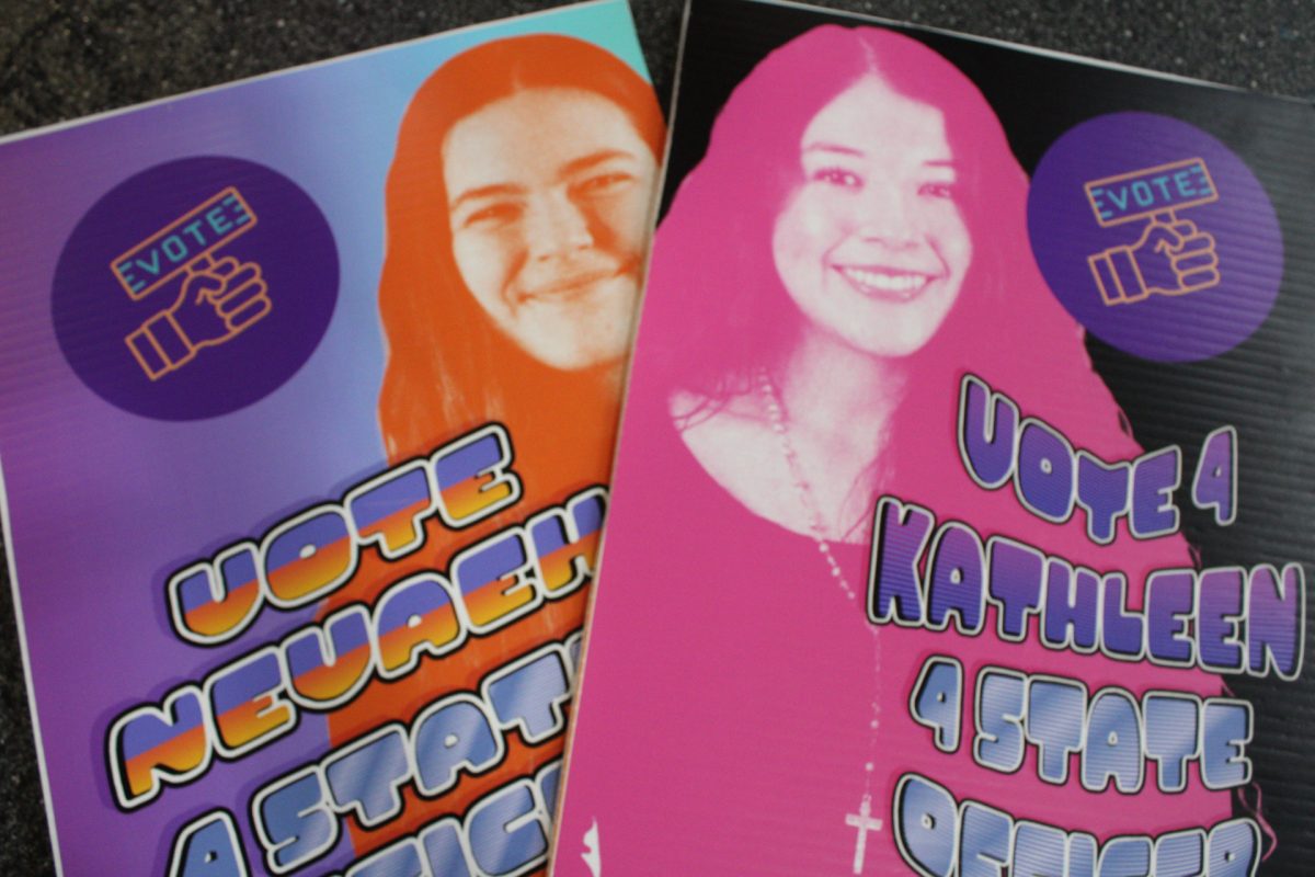 Kathleen Gonzalez and Neveah Shoaff campaigned to be elected as a state officier with materials produced by Studio 235.